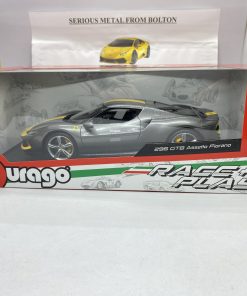 Alternative view of BBURAGO 16017S 2022 FERRARI 296 GTB ASSETTO FIORANO SILVER/YELLOW 1:18 SCALE