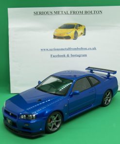 AUTOART 77408 NISSAN SKYLINE GT-R(R34) 2001 V SPEC 11 BAYSIDE BLUE (FULL OPENINGS) 1:18 SCALE